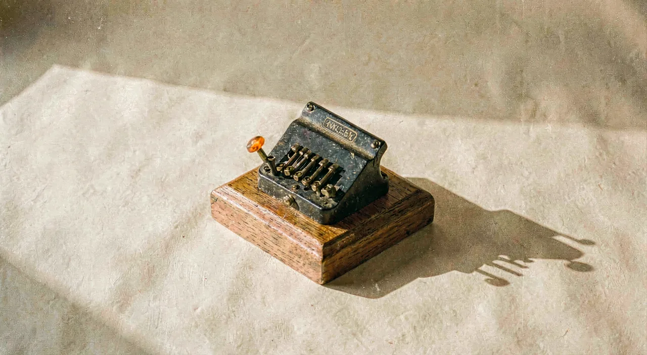 A vintage telegraph key on a wooden base